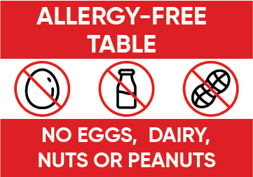 Allergy-Free Table: No Eggs, Dairy, Nuts Or Peanuts, Food  Safety Sign