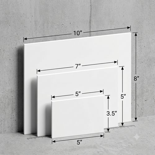 Size Comparison between 5"x3.5", 7"x5" and 10"x8".