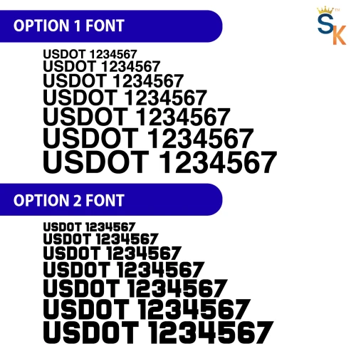 "Custom USDOT Lettering & Numbering Decal" (Part#: USDOT-VINYL) - Font Options