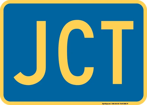 "Junction Auxiliary Plaque, MUTCD Sign" (Part#: SKM2-1P), 21x15, 30x21, Blue / Yellow (County Routes)