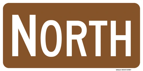 "North Cardinal Direction Auxiliary Plaque, MUTCD Sign" (Part#: SKM3-1P), 24x12, 36x18, Brown / White (Forest / Parks)