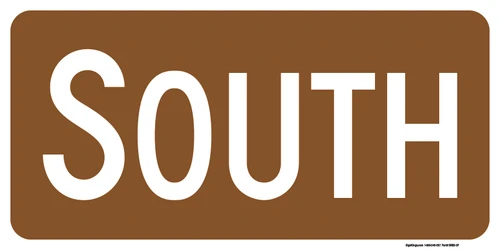 "South Cardinal Direction Auxiliary Plaque, MUTCD Sign" (Part#: SKM3-3P), 24x12, 36x18, Brown / White (Forest / Parks)