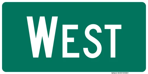 "West Cardinal Direction Auxiliary Plaque, MUTCD Sign" (Part#: SKM3-4P), 12x6,24x12, 36x18, Green / White (Bicycle / Guide)