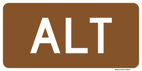 "Alternate ALT Auxiliary Plaque, MUTCD Sign" (Part#: SKM4-1aP)", 24x12, 36x18, Brown / White (Forest / Parks)
