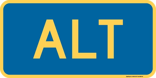 "Alternate ALT Auxiliary Plaque, MUTCD Sign" (Part#: SKM4-1aP)", 24x12, 36x18, Blue / Yellow (County Routes)