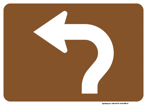 "Advance Turn Arrow Circular Intersection Auxiliary Plaque, MUTCD Sign" (Part#: SKM5-3P), 21x15, 30x21,  Brown / White (Forest / Parks)