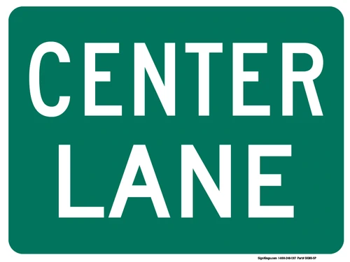 "Lane Designation Center Lane Auxiliary Plaque, MUTCD Sign" (Part#: SKM5-5P), 24x18, 36x24, Green / White (Bicycle / Guide)