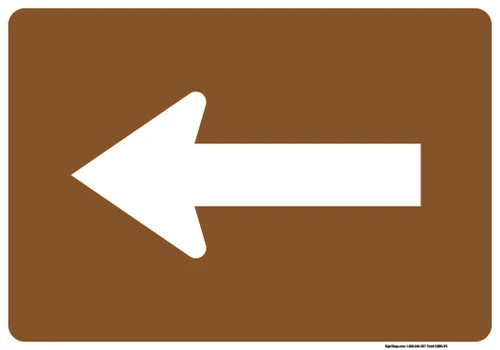 "Directional Arrow Left Auxiliary Plaque, MUTCD Sign" (Part#: SKM6-1PL), 24x18, 36x24,  Brown / White (Forest / Parks)