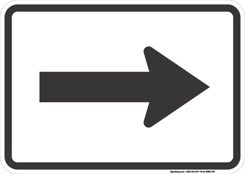 "Directional Arrow Right Auxiliary Plaque, MUTCD Sign" (Part#: SKM6-1PR), 24x18, 36x24, White / Black (U.S. & State Routes)