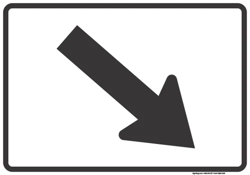 "Directional Arrow Oblique Downward Right Auxiliary Plaque, MUTCD Sign" (Part#: SKM6-2aPR), 21x15, 30x21, White / Black (U.S. & State Routes)