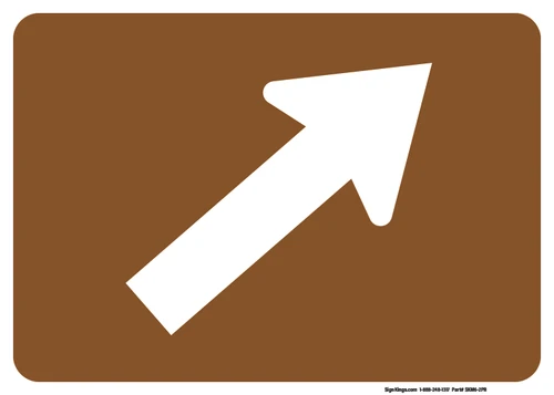"Directional Arrow Oblique Right Auxiliary Plaque, MUTCD Sign" (Part#: SKM6-2PR), 21x15, 30x21,  Brown / White (Forest / Parks)