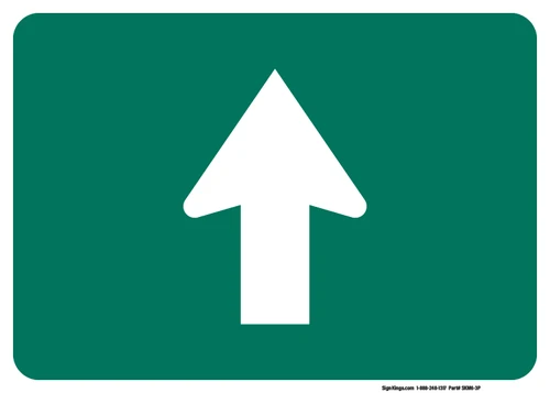 "Directional Arrow Through Auxiliary Plaque, MUTCD Sign" (Part#: SKM6-3P), 12x9, 21x15, 30x21, Green / White (Bicycle / Guide)