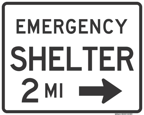 "Emergency Shelter Directional Sign, MUTCD Sign" (Part#: SKEM4-1), 30x24