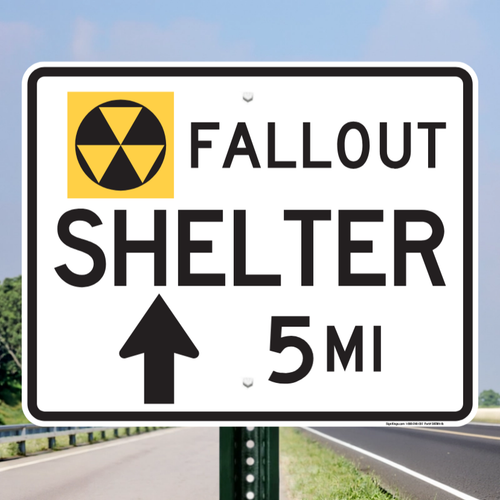 "Fallout Shelter (Choose Directional Arrow), MUTCD Sign" (Part#: SKEM4-1b), 30x24