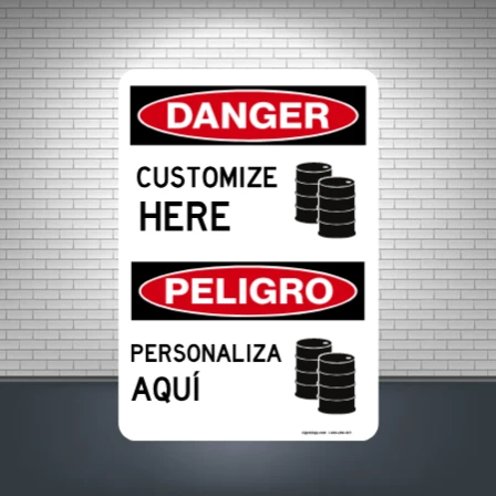 "CUSTOM Danger Bilingual Sign (Vertical), Safety Sign" (Part#: CUSTDAN-3)