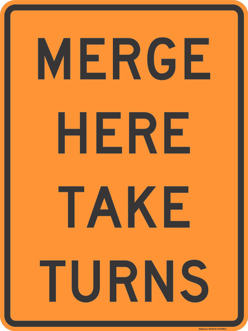 Merge Here Take Turns, MUTCD Sign" (Part#: SKW9-2a)