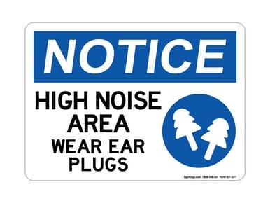 High Noise Area Wear Ear Plugs (With Ear Plug Symbol), OSHA Notice Sign (Part#: NOT1077)