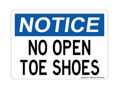 No Open Toe Shoes, OSHA Notice Sign (Part#: NOT1085)