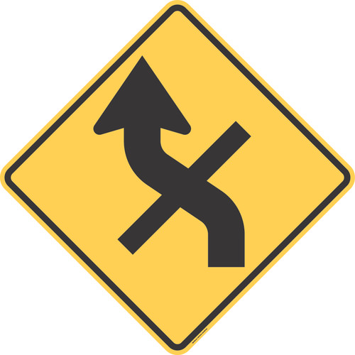 "Reverse Left Curve with 4-Way Intersection," MUTCD Warning Sign (Part#: SKW1-10eL)