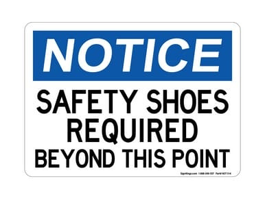 Safety Shoes Required Beyond This Point, OSHA Notice Sign (Part#: NOT1114)