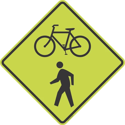 "Bicycle/Pedestrian Trail Crossing," MUTCD Warning Sign (Part#: SKW11-15), Yellow-Green
