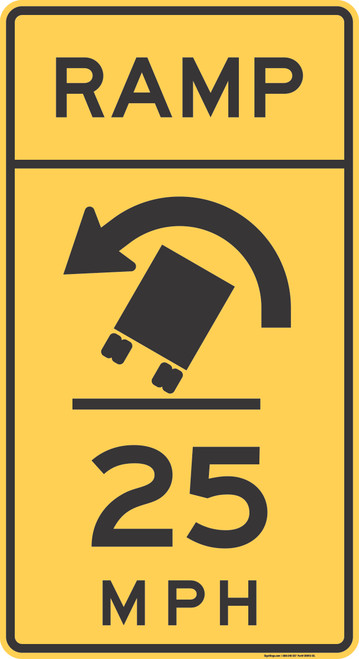 "Advisory Ramp Speed and Rollover Warning (Left)," MUTCD Warning Sign (Part#: SKW13-13L)