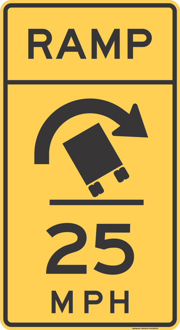 "Advisory Ramp Speed and Rollover Warning (Right)," MUTCD Warning Sign (Part#: SKW13-13R)