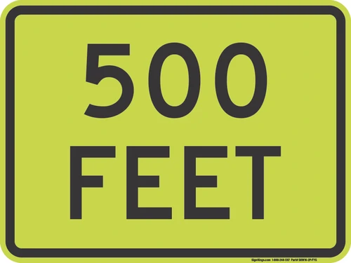 "XX FEET (Enter Feet)" MUTCD Warning Plaque (Part#: SKW16-2P), Safety Yellow Green