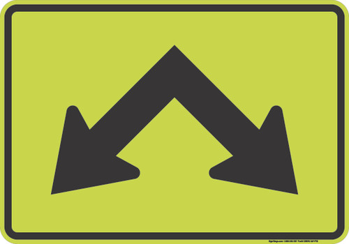 "Diagonal Arrow (Downward Both Ways)," MUTCD Warning Plaque (Part#: SKW16-7aP), Safety Yellow Green