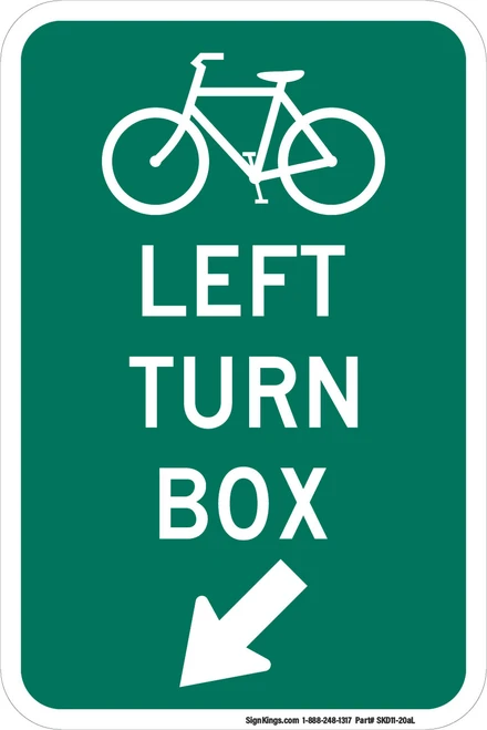 "Bicycle Left Turn Box (with Arrow, Oblique)" Sign, MUTCD Guide Sign (Part#: SKD11-20aR)
