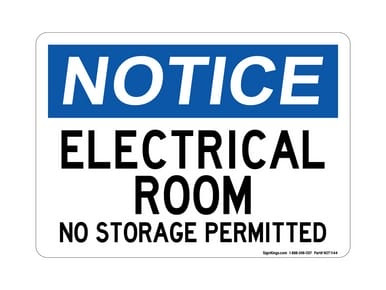 Electrical Room No Storage Permitted, OSHA Notice Sign (Part#: NOT1144)