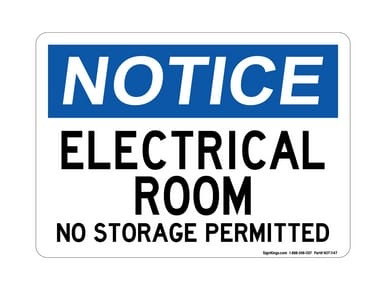 Electrical Room No Storage Permitted, OSHA Notice Sign (Part#: NOT1147)