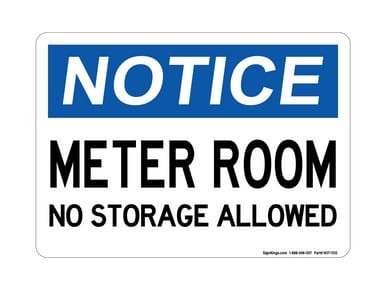 Meter Room No Storage Allowed, OSHA Notice Sign (Part#: NOT1150)