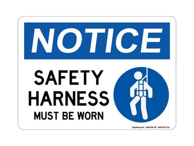 Safety Harness Must Be Worn (With Harness Symbol), OSHA Notice Sign (Part#: NOT1216)