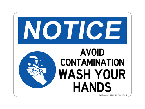 Avoid Contamination Wash Your Hands (Hand Washing Left Symbol), Notice Sign