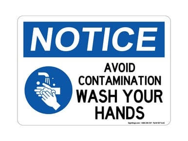 Avoid Contamination Wash Your Hands (Hand Washing Left Symbol), OSHA Notice Sign (Part#: NOT1642)