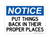Put Things Back In Their Proper Places, Notice Sign