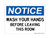Wash Your Hands Before Leaving This Room, OSHA Notice Sign (Part#: NOT1624)