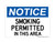 Smoking Permitted In This Area, OSHA Notice Sign (Part#: NOT1734)