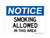 Smoking Allowed In This Area, OSHA Notice Sign (Part#: NOT1735)