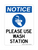 Please Use Wash Station (Hand Washing Symbol), Notice Sign