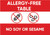 Allergy Free Table No Soy Or Sesame Sign" (Part#: SGN-FD-1004), Food Safety