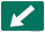 "Directional Arrow Oblique Downward Left Auxiliary Plaque, MUTCD Sign" (Part#: SKM06-02aPL), 21x15, 30x21, Green / White (Bicycle / Guide)