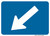 "Directional Arrow Oblique Downward Left Auxiliary Plaque, MUTCD Sign" (Part#: SKM06-02aPL), 21x15, 30x21,  Blue / White (Interstate Routes)