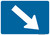 "Directional Arrow Oblique Downward Right Auxiliary Plaque, MUTCD Sign" (Part#: SKM6-2aPR), 21x15, 30x21,  Blue / White (Interstate Routes)