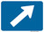 "Directional Arrow Oblique Right Auxiliary Plaque, MUTCD Sign" (Part#: SKM6-2PR), 21x15, 30x21,  Blue / White (Interstate Routes)