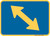 "Directional Arrow Oblique Two-Way Auxiliary Plaque, MUTCD Sign" (Part#: SKM6-5P), 21x15, 30x21, Blue / Yellow (County Routes)