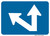 "Directional Arrow Through and Oblique Left Auxiliary Plaque, MUTCD Sign" (Part#: SKM6-7PL), 21x15, 30x21,  Blue / White (Interstate Routes)
