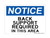 Back Support Required in This Area, OSHA Notice Sign (Part#: NOT1033)