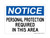 Personal Protection Required in This Area, OSHA Notice Sign (Part#: NOT1089)